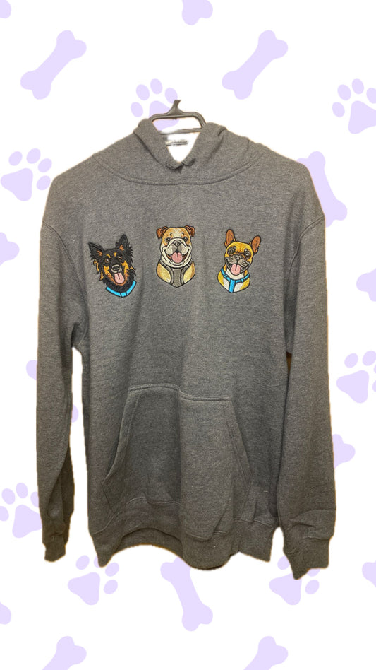 Hoodie Personalizado · 3 Retratos de Mascota Bordados